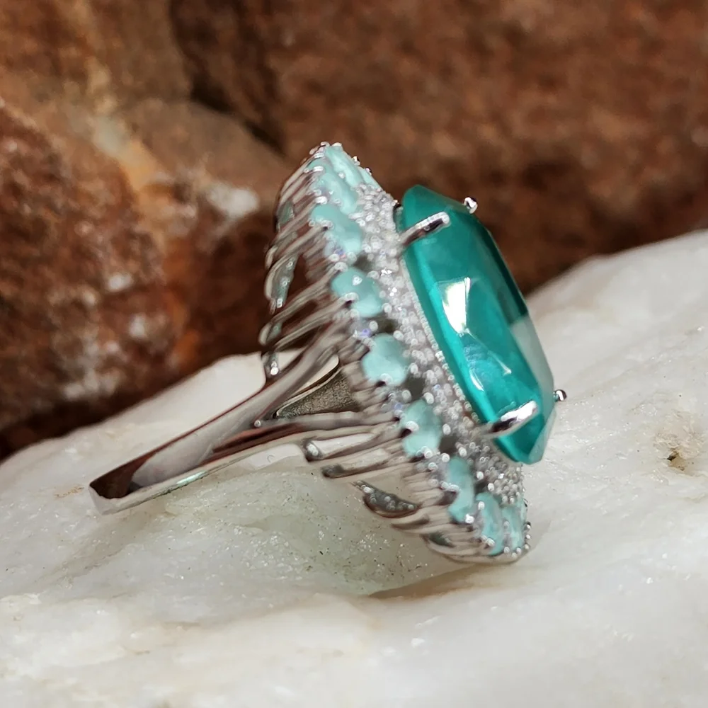Sterling Silver 925 Ring Aqua Blue Chalcedony Gems Unique Designer Silversmith